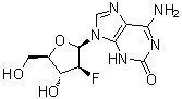 structure of CAS# 899827-82-8, 6-Amino-9-(2-deoxy-2-fluoro-beta-D-arabinofuranosyl)-1,9-dihydro-2H-purin-2-one