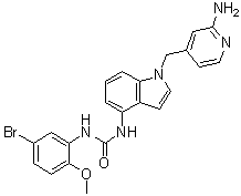 structure of CAS# 900573-88-8, 1-[1-[(2-Aminopyridin-4-yl)methyl]-1H-indol-4-yl]-3-(5-bromo-2-methoxyphenyl)urea