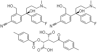 CAS 登录号：912452-31-4, 4-[(1S)-4-二甲胺基-1-对氟苯基-1-羟基丁基]-3-(羟甲基)苯腈 D-(+)-二对甲基苯甲酰酒石酸盐 (2:1)