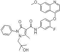 CAS # 913376-84-8, N-[3-Fluoro-4-[(7-methoxyquinolin-4-yl)oxy]phenyl]-1-(2-hydroxy-2-methylpropyl)-5-methyl-3-oxo-2-phenyl-2,3-dihydro-1H-pyrazole-4-carboxamide