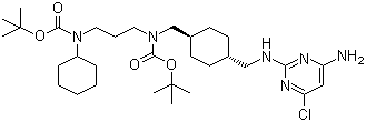 structure of CAS# 917022-13-0, N-[[反式-4-[[(4-氨基-6-氯-2-嘧啶基)氨基]甲基]环己基]甲基]-N-[3-[环己基[(1,1-二甲基乙氧基)羰基]氨基]丙基]氨基甲酸 1,1-二甲基乙基酯