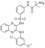 2-Amino-N-[3-[N-[3-[(2-chloro-5-methoxyphenyl)amino]quinoxalin-2-yl]sulfamoyl]phenyl]-2-methylpropanamide molecular structure (CAS 934526-89-3)