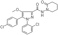 CAS # 935256-10-3, 1-(2-Chlorophenyl)-5-(4-chlorophenyl)-4-methoxy-N-(2-oxo-1-piperidinyl)-1H-pyrazole-3-carboxamide