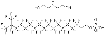 CAS # 93776-31-9, 3,3,4,4,5,5,6,6,7,7,8,8,9,9,10,10,11,11,12,12,13,13,14,14,15,15,16,16,17,18,18,18-dotriacontafluoro-17-(trifluoromethyl)-1-Octadecanol hydrogen phosphate compd. with 2,2'-iminobis[ethanol] (1:1)