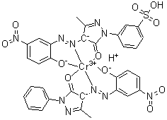 CAS 登录号：93940-27-3, [3-[4,5-二氢-4-[(2-羟基-5-硝基苯基)偶氮]-3-甲基-5-氧代-1H-吡唑-1-基]苯磺酸基(3-)][2,4-二氢-4-[(2-羟基-5-硝基苯基)偶氮]-5-甲基-2-苯基-3H-吡唑-3-酮]二氢铬酸