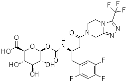 structure of CAS# 940002-59-5, beta-D-Glucopyranuronic acid 1-[N-[(1R)-3-[5,6-dihydro-3-(trifluoromethyl)-1,2,4-triazolo[4,3-a]pyrazin-7(8H)-yl]-3-oxo-1-[(2,4,5-trifluorophenyl)methyl]propyl]carbamate]