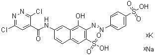 CAS # 94021-12-2, 6-[[(3,6-Dichloro-4-pyridazinyl)carbonyl]amino]-4-hydroxy-3-[(4-sulfophenyl)azo]-2-naphthalenesulfonic acid potassium sodium salt