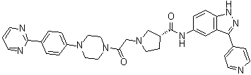 structure of CAS# 942183-80-4, (3R)-1-[2-Oxo-2-[4-[4-(2-pyrimidinyl)phenyl]-1-piperazinyl]ethyl]-N-[3-(4-pyridinyl)-1H-indazol-5-yl]-3-pyrrolidinecarboxamide