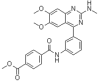 structure of CAS# 947620-48-6, 4-[[[3-[6,7-二甲氧基-2-(甲基氨基)-4-喹唑啉基]苯基]氨基]羰基]-苯甲酸甲酯