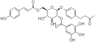 4-[4-[[6-O-[3-(4-Hydroxyphenyl)-1-oxo-2-propen-1-yl]-2-O-(3,4,5-trihydroxybenzoyl)-beta-D-glucopyranosyl]oxy]phenyl]-2-butanone molecular structure (CAS 949488-79-3)