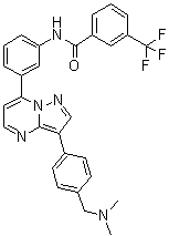 structure of CAS# 950736-05-7, N-[3-[3-[4-[(二甲基氨基)甲基]苯基]吡唑并[1,5-a]嘧啶-7-基]苯基]-3-(三氟甲基)苯甲酰胺