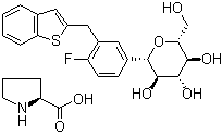 structure of CAS# 951382-34-6, L-Proline compd. with (1S)-1,5-anhydro-1-C-[3-(benzo[b]thien-2-ylmethyl)-4-fluorophenyl]-D-glucitol (1:1)
