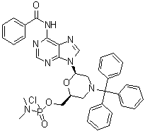 CAS # 956139-18-7, N,N-Dimethylphosphoramidochloridic acid [(2S,6R)-6-[6-(benzoylamino)-9H-purin-9-yl]-4-(triphenylmethyl)-2-morpholinyl]methyl ester