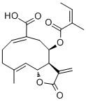 CAS # 956384-55-7, Demethylsonchifolin, (3aR,4R,6E,10E,11aR)-2,3,3a,4,5,8,9,11a-Octahydro-10-methyl-3-methylene-4-[[(2Z)-2-methyl-1-oxo-2-buten-1-yl]oxy]-2-oxocyclodeca[b]furan-6-carboxylic acid