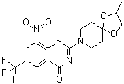 CAS # 957217-65-1, 2-(2-Methyl-1,4-dioxa-8-azaspiro[4.5]decan-8-yl)-8-nitro-6-(trifluoromethyl)-4H-benzo[e][1,3]thiazin-4-one, BTZ 10526038, Benzothiazinone 10526038