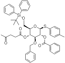 4-Methylphenyl 6-O-[(1,1-dimethylethyl)diphenylsilyl]-3-O-(phenylmethyl)-1-thio-beta-D-glucopyranoside 2-benzoate 4-(4-oxopentanoate) molecular structure (CAS 959153-40-3)