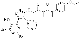 CAS 登录号：97399-32-1, 2-[[5-(3,5-二溴-2-羟基苯基)-4-苯基-4H-1,2,4-三唑-3-基]硫基]-N-[[(4-乙氧基苯基)氨基]羰基]乙酰胺