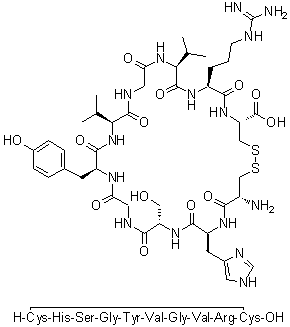 structure of CAS# 97474-88-9, L-Cysteinyl-L-histidyl-L-serylglycyl-L-tyrosyl-L-valylglycyl-L-valyl-L-arginyl-L-cysteine cyclic (1→10)-disulfide