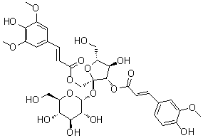 CAS 登录号：98942-06-4, 1-O-[3-(4-羟基-3,5-二甲氧基苯基)-1-氧代-2-丙烯-1-基]-3-O-[3-(4-羟基-3-甲氧基苯基)-1-氧代-2-丙烯-1-基]-beta-D-呋喃果糖基 alpha-D-吡喃葡萄糖苷