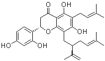 CAS # 99217-64-8, Kushenol B, (2S)-2-(2,4-Dihydroxyphenyl)-2,3-dihydro-5,7-dihydroxy-6-(3-methyl-2-butenyl)-8-[(2R)-5-methyl-2-(1-methylethenyl)-4-hexenyl]-4H-1-benzopyran-4-one, (-)-Kushenol B